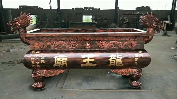 鑄銅雙龍耳圓平口香爐