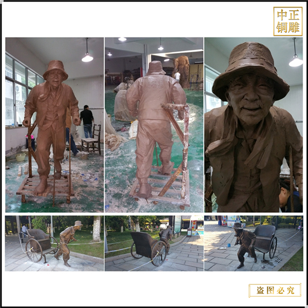 園林景區拉車人物雕塑