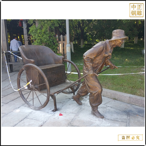 景區拉車人物銅雕塑