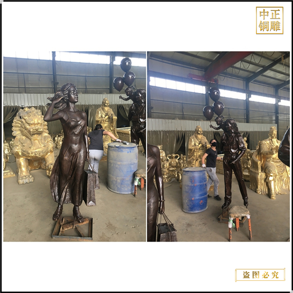 購物人物銅雕塑擺件